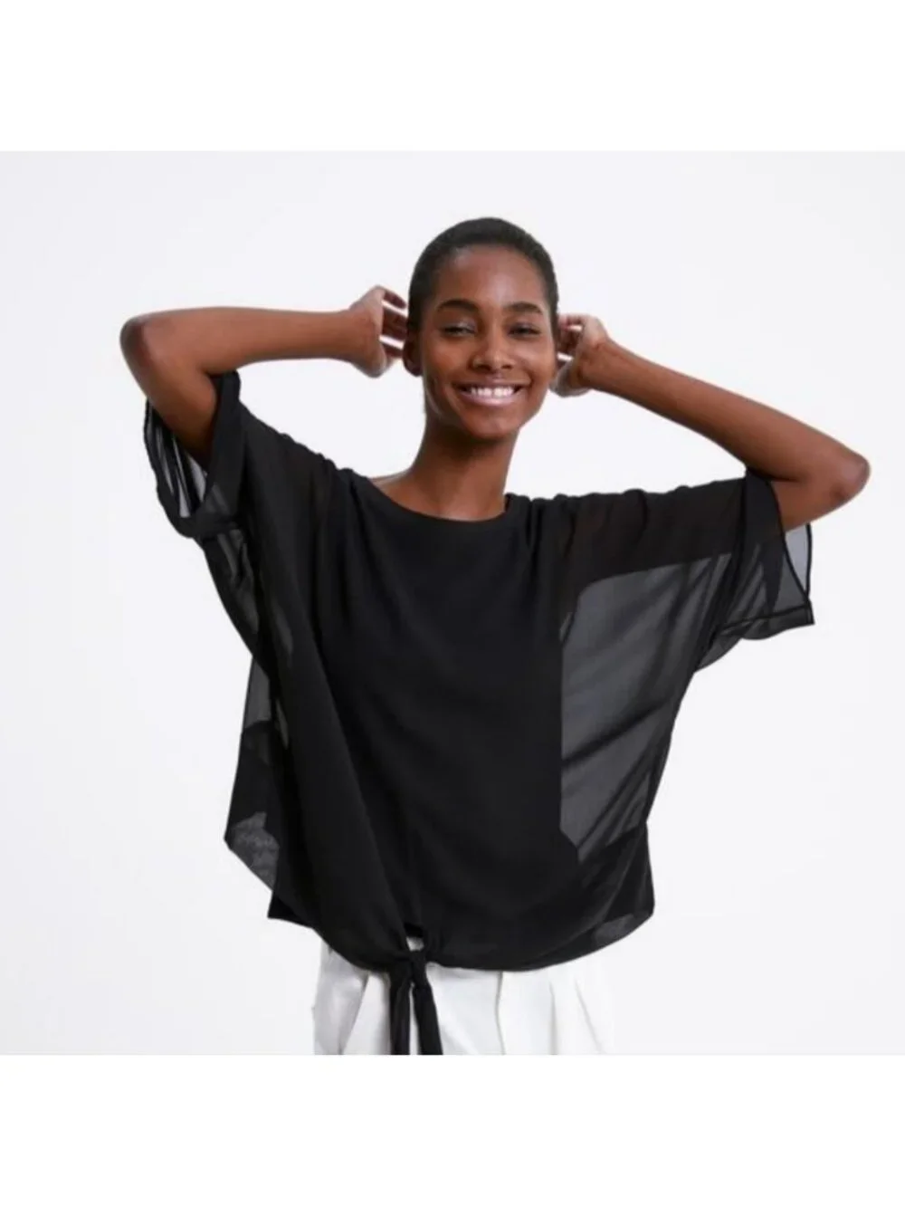Zara double layer top with knot in front black